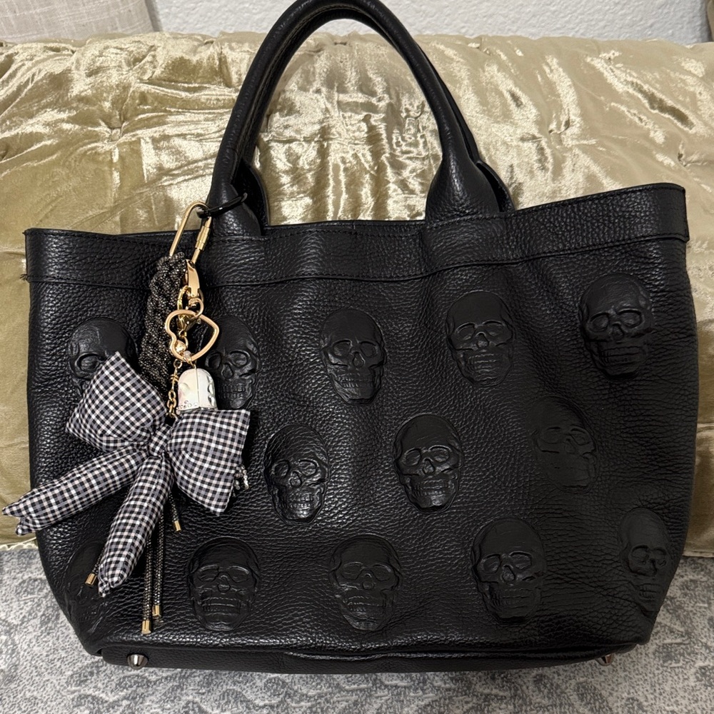 Black Skull Embossed Tote Bag